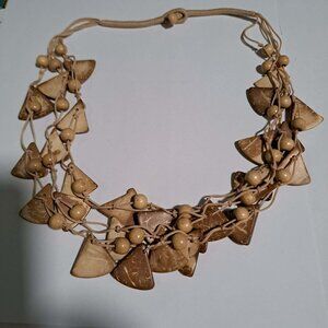 brown tan beige triangle and round beaded necklace
